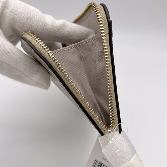 Kate Spade Lucy Spade Flower Medium L-zip Wristlet Dark Beige Multi - Picture 8 of 16